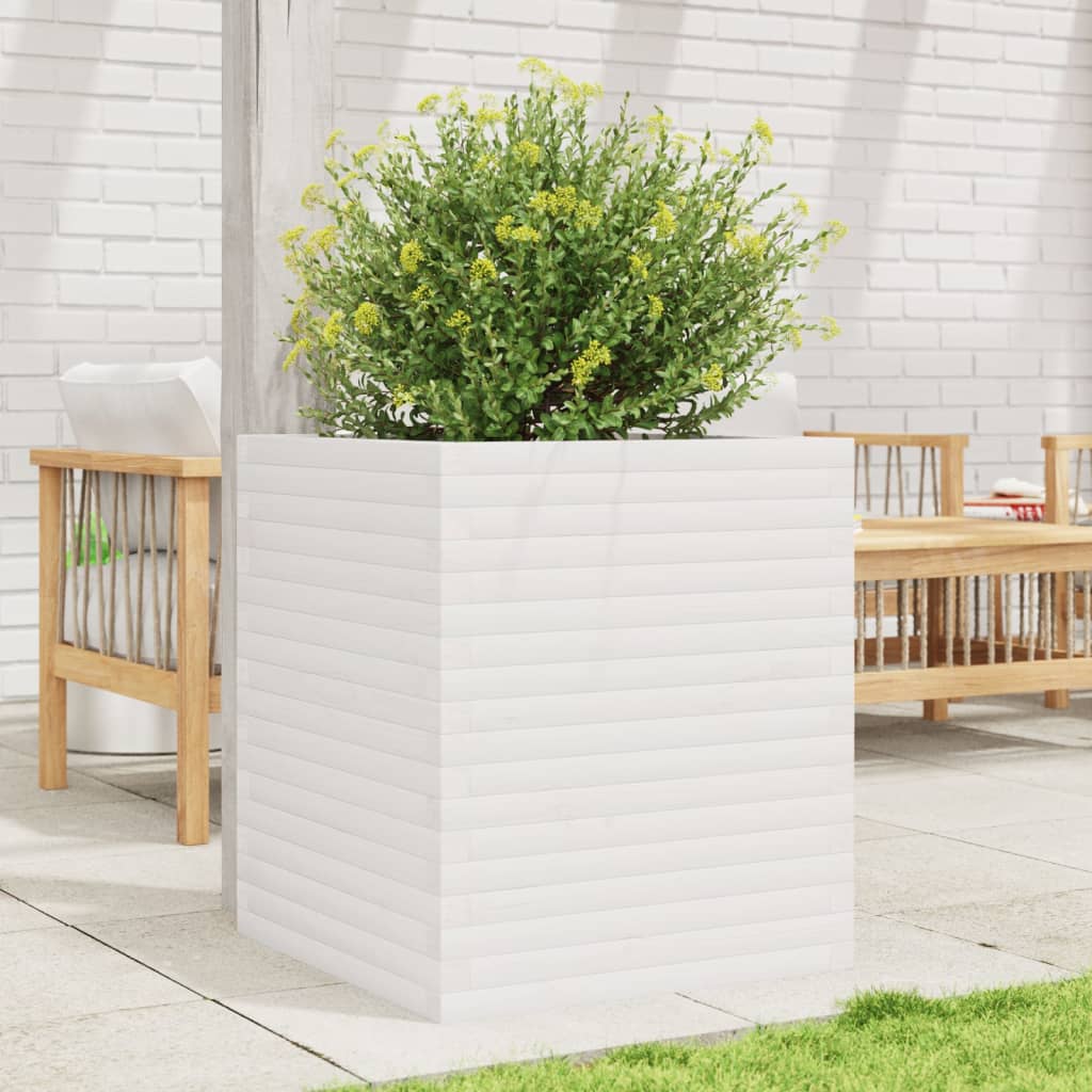 Jardinera Madera Maciza De Pino Blanco 60x60x68,5 Cm_2
