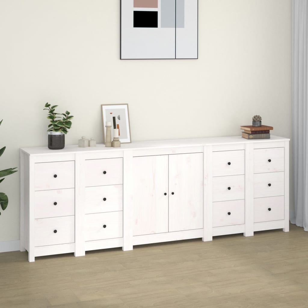 Aparador De Madera Maciza De Pino Blanco 230 X 35 X 80 Cm_0