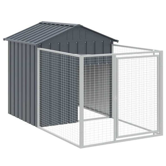 Vidaxl Caseta Perros Con Corral Acero Galvanizado Gris 117x201x123 Cm_0