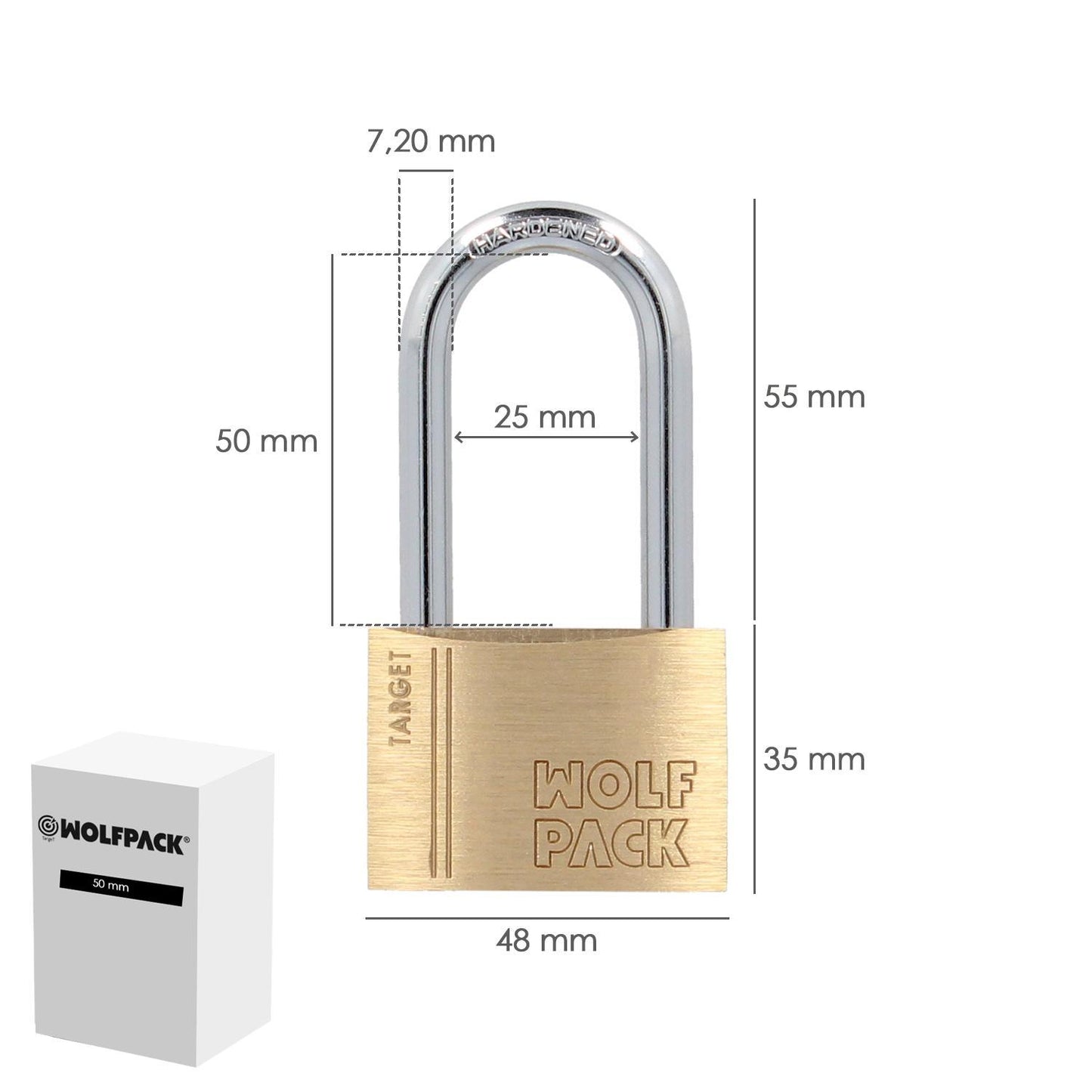 Candado Laton Arco Largo 50 Mm. Arco Endurecido. Candado Maletas, Candado Taquillas, Candado Puertas