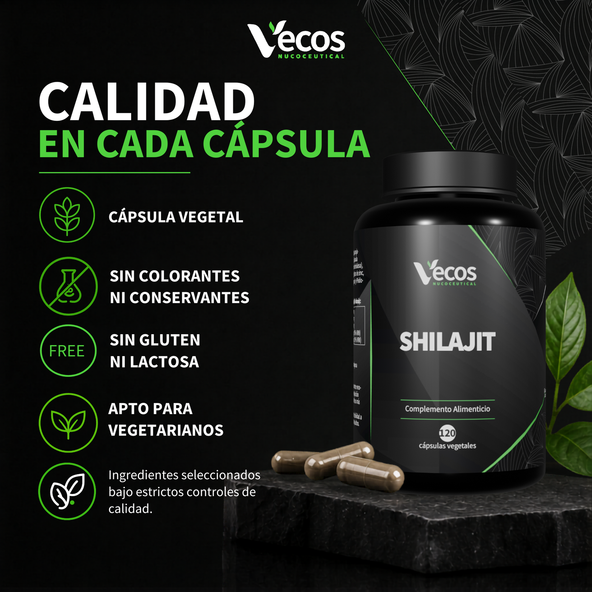 Shilajit 1400 Mg Vecos 120 Cápsulas | Energía, Vitalidad Y Testosterona | Con Zinc Y Vitamina B6_3