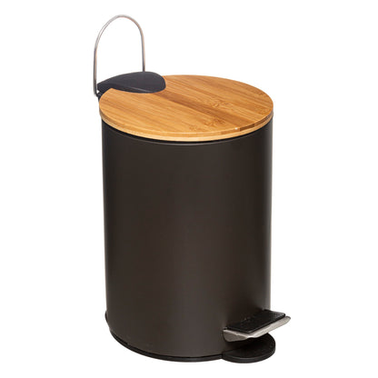 Wellhome Cubo Pedal 3l Tapa Bambú Moderno Negro_0