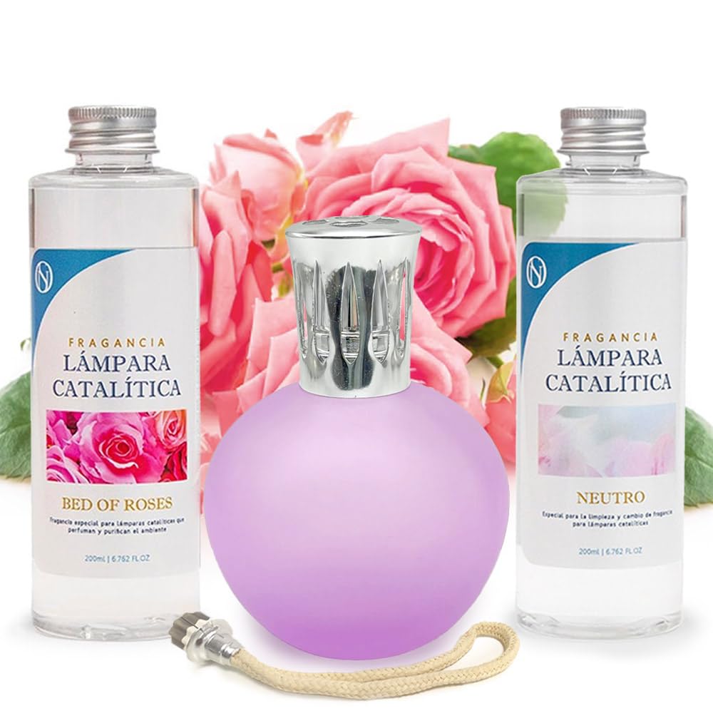 Pack Ahorro Lámpara Catalítica Fucsia Mate + Fragancia Bed Of Roses 200ml + Limpiador Neutro 200ml + Mecha Repuesto_0