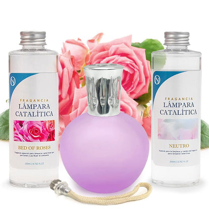 Pack Ahorro Lámpara Catalítica Fucsia Mate + Fragancia Bed Of Roses 200ml + Limpiador Neutro 200ml + Mecha Repuesto_0