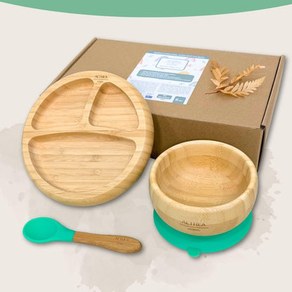 Vajilla De Bambú Natural - 3 Piezas - Verde Aguamarina._3