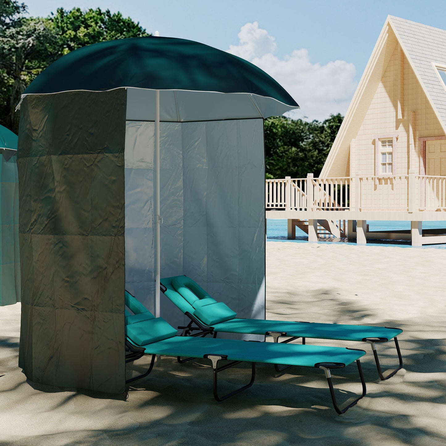 Outsunny Sombrilla De Playa Con Panel Lateral Apertura Manual Ø220x220 Cm Verde_3