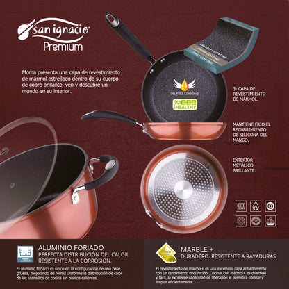 Sartén Grill / Plancha 28 X 28 X 4,5 Cms. Aluminio Prensado, Color Cobre Metalizado, Mango Revestido Con Silicona, Inducción