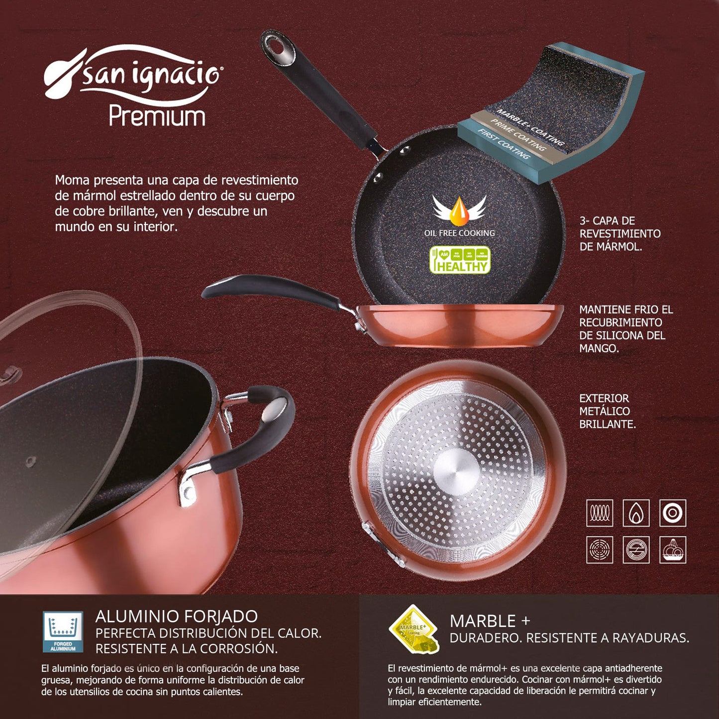 Bateria De Cocina 7 Piezas Magefesa Kenia De Acero Esmaltado Con Juego De Sartenes (20/24/28 Cm) Y Grill 28 Cm San Ignacio Moma En Aluminio Forjado_4