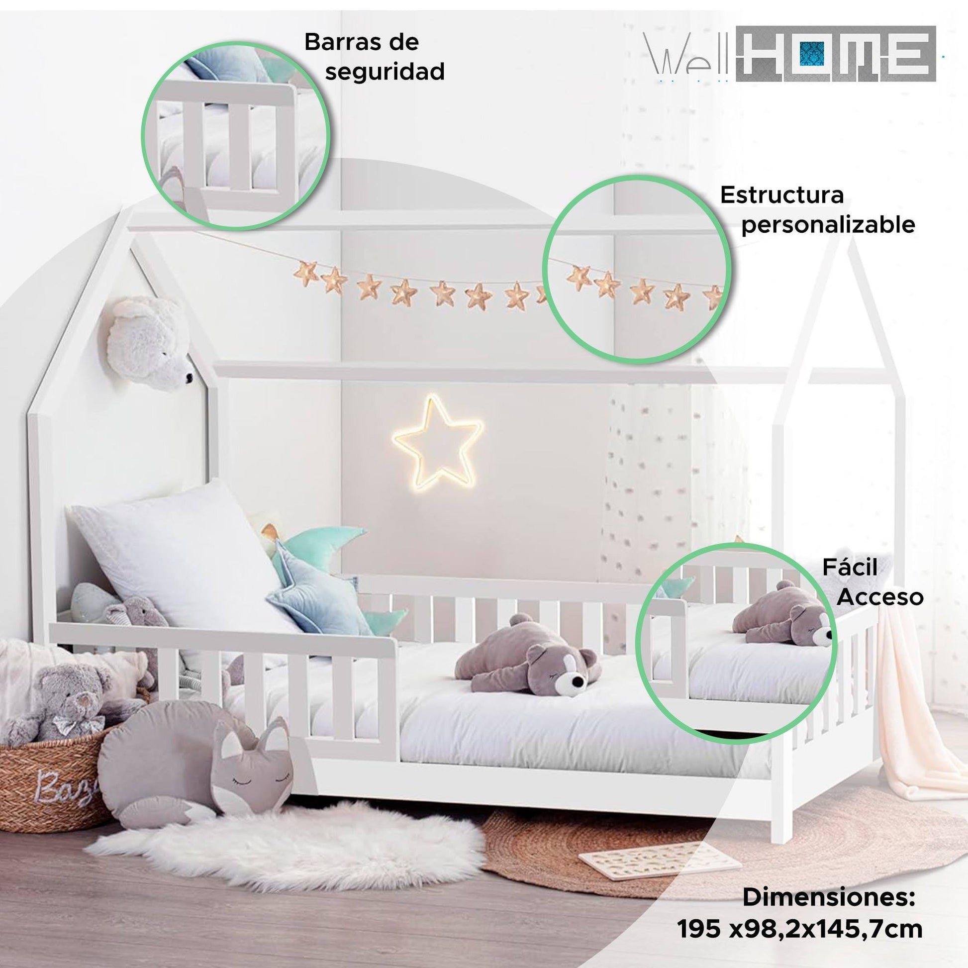 Cama Infantil Cabaña Bosco Blanco 90x190cm Con Colchón Serenia Transpirable_3