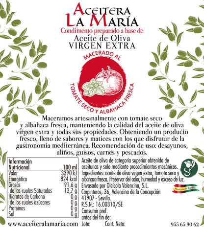Aceite De Oliva Virgen Extra Macerado Al Tomate Seco Y Albahaca 25 Cl Cristal_2