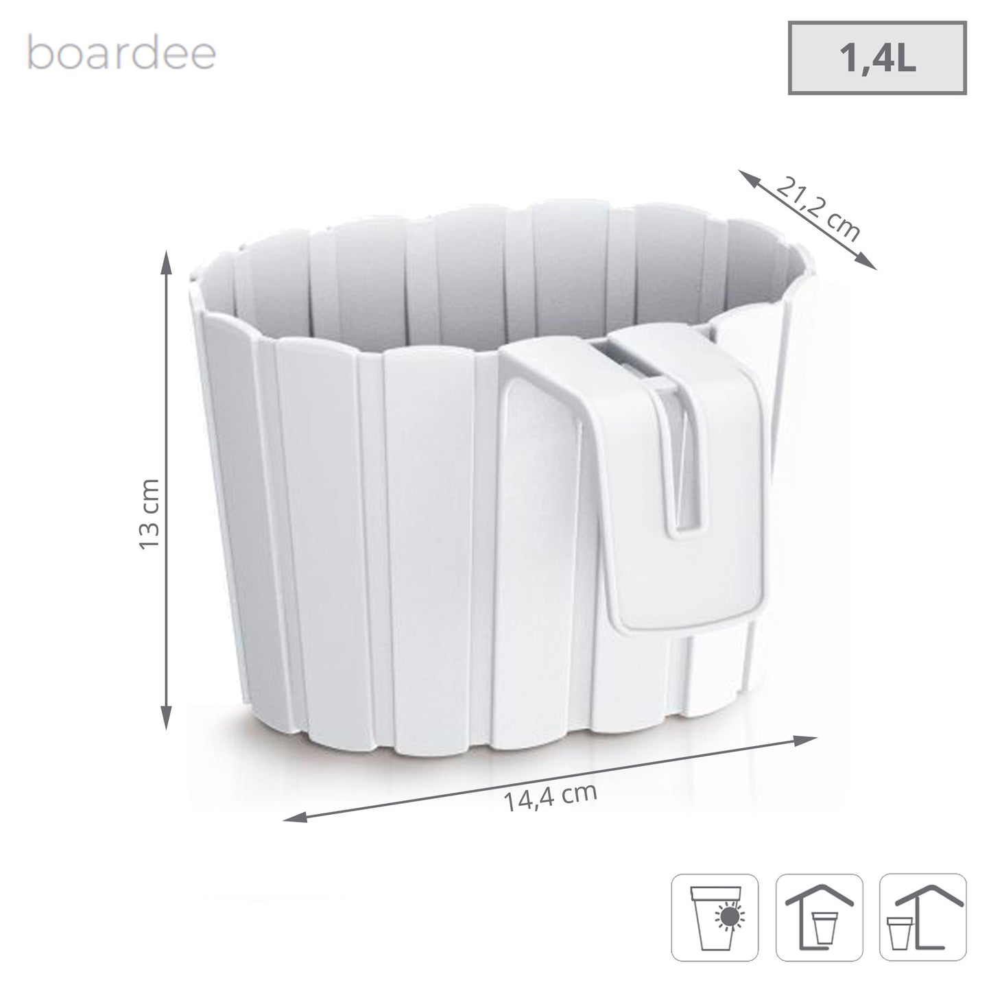 Maceta Boardee Hook 1,4l., Dimensiones (mm) 144x212x130, Color Blanco