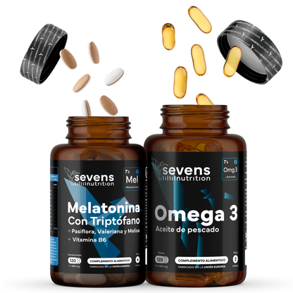 Melatonina Pura 1,9 Mg Con Triptófano + Omega 3 2000 Mg Omegatex®. Sevens Nutrition. Sueño Reparador, Corazón Y Cerebro_0