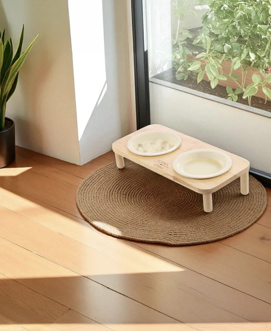 Comedero Bebedero Para Gatos Cala Blanca De Cerámica Y Bambú 2 En 1 Althea Living 38x20x13.5cm_4
