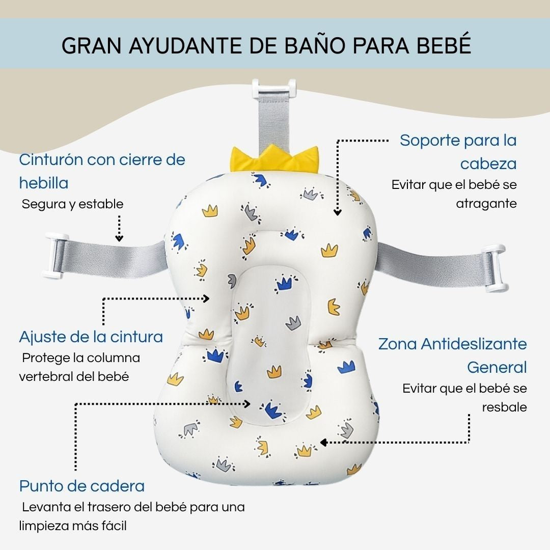 Bathby Cojín De Baño Antideslizante Con Estampado De Coronas Para Bebés, Cómodo Y Seguro_3