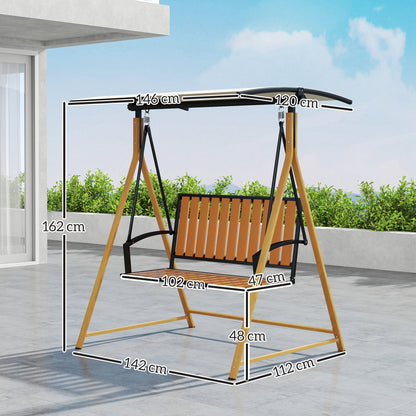 Outsunny Columpio De Jardín De 2 Plazas Con Toldo Ajustable Natural Y Beige_2