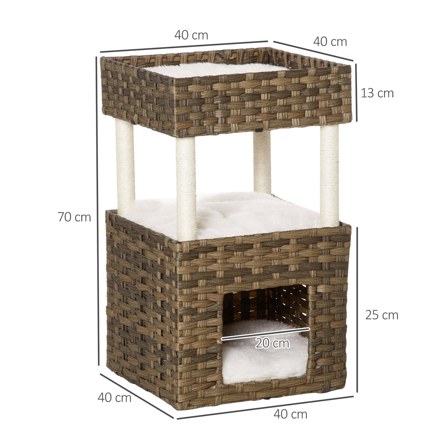 Pawhut Rascador Gatos De Ratán Con Cueva Camas Postes De Sisal Cojines Lavables_2