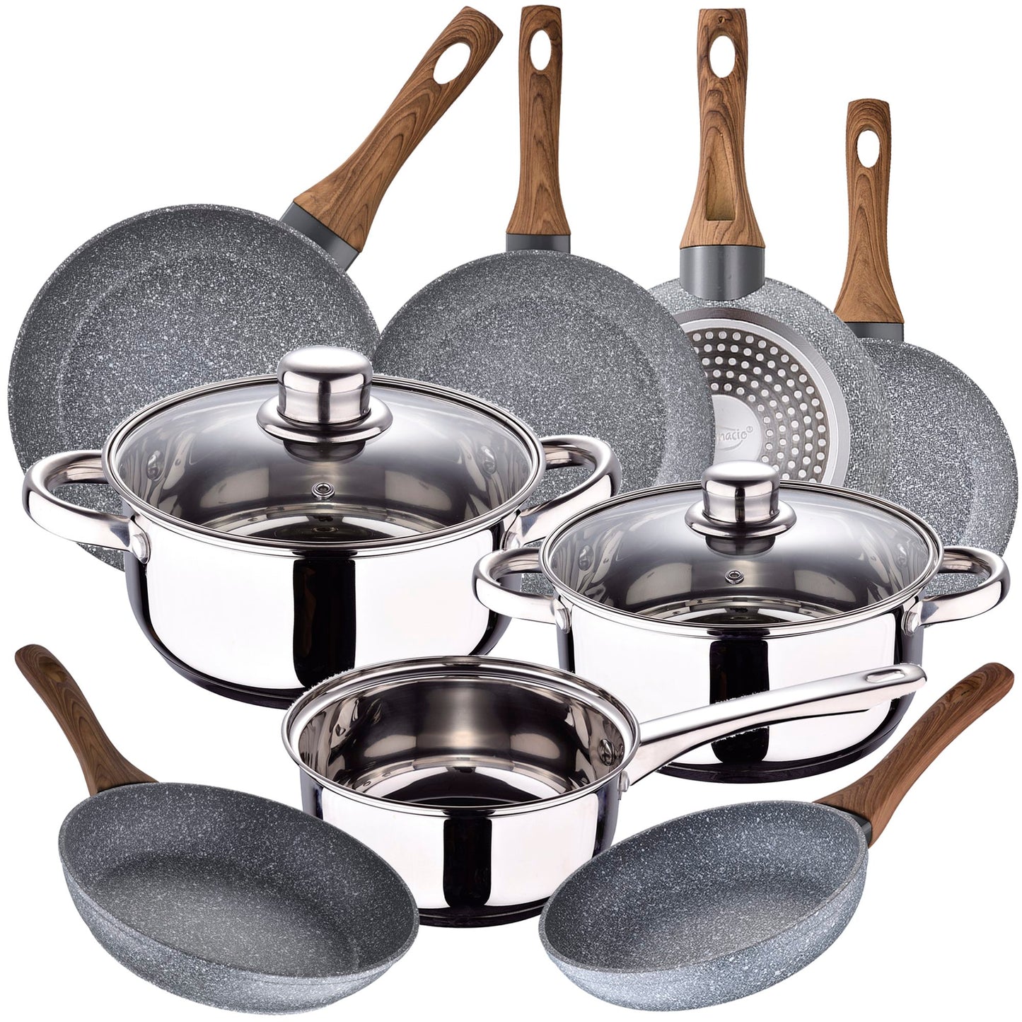 Batería de Cocina San Ignacio Cassel 5 Pzas en Acero Inox con Sartenes de Aluminio Forjado