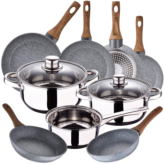 Batería de Cocina San Ignacio Cassel 5 Pzas en Acero Inox con Sartenes de Aluminio Forjado