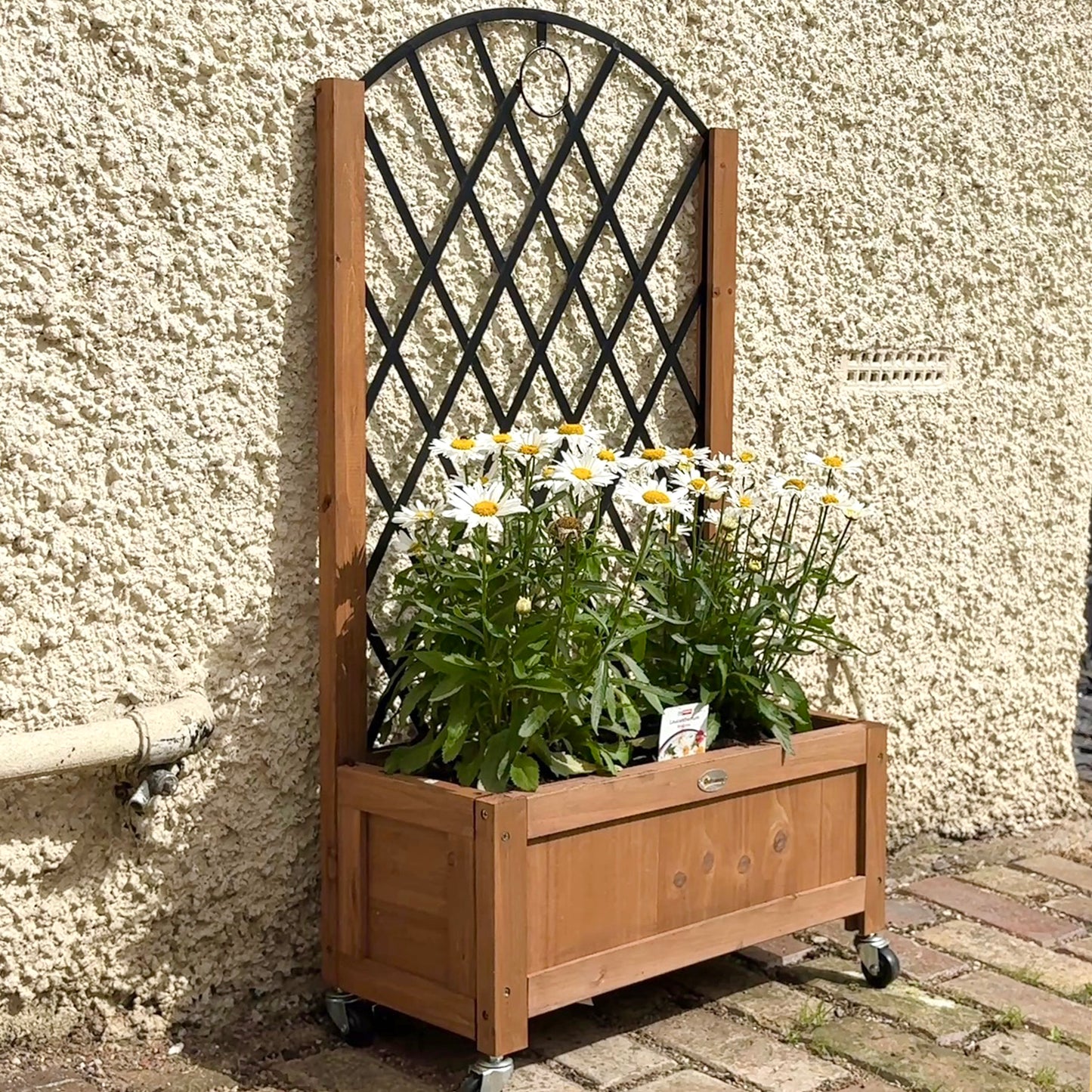 Outsunny Juego De 2 Jardineras Con Enrejado Metálico 52x25x97 Cm Natural_3