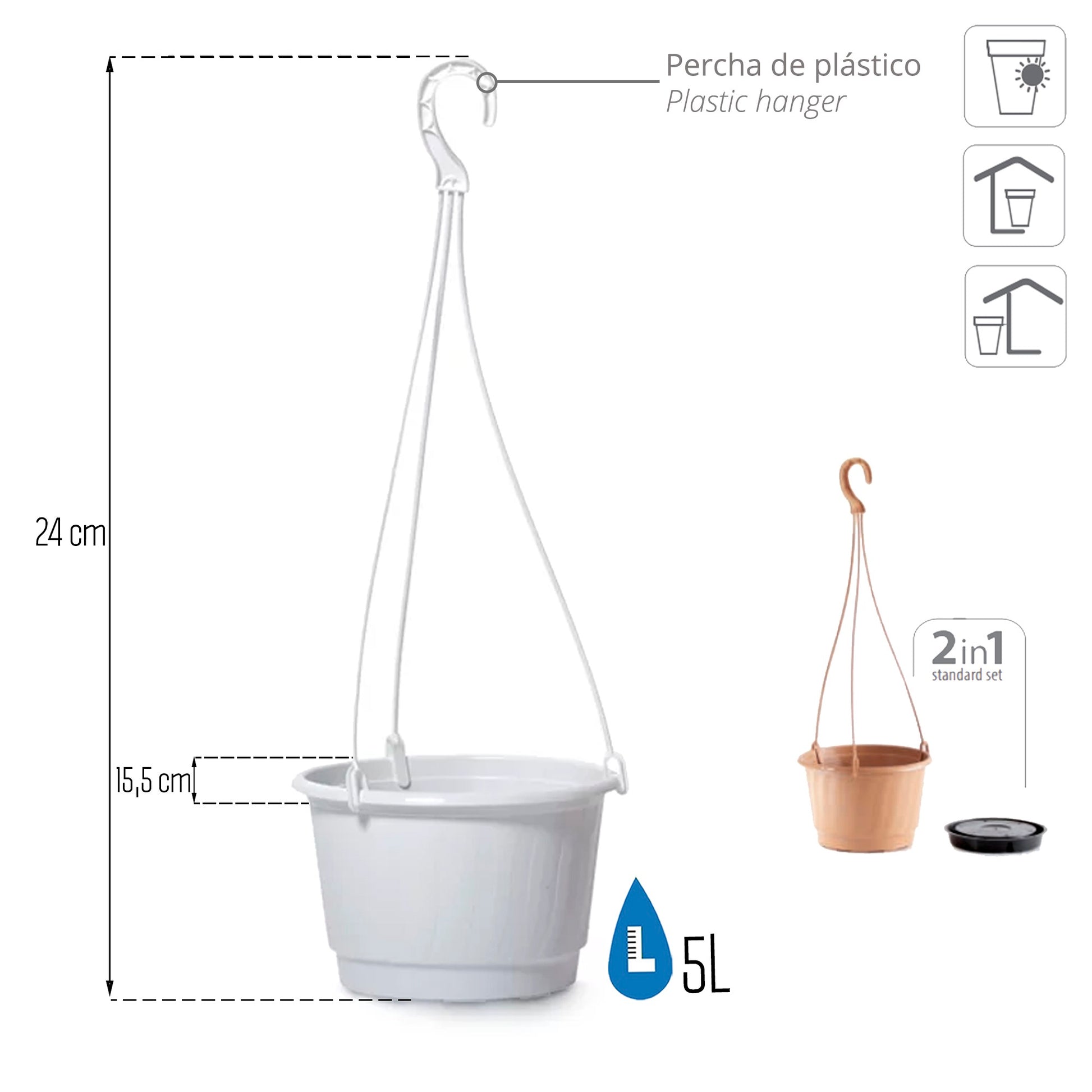 Macetero Colgante Pro 5l., Dimensiones (mm) 240x240x155, Color Blanco