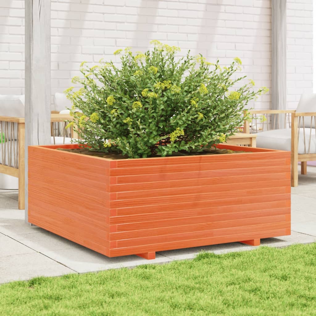 Jardinera Madera Maciza De Pino Marrón Cera 110x110x49,5 Cm_2
