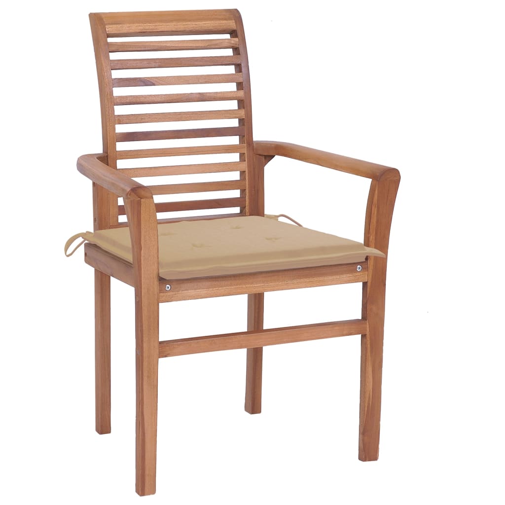 Vidaxl Sillas De Comedor 8 Unidades Madera De Teca Con Cojines Beige_1