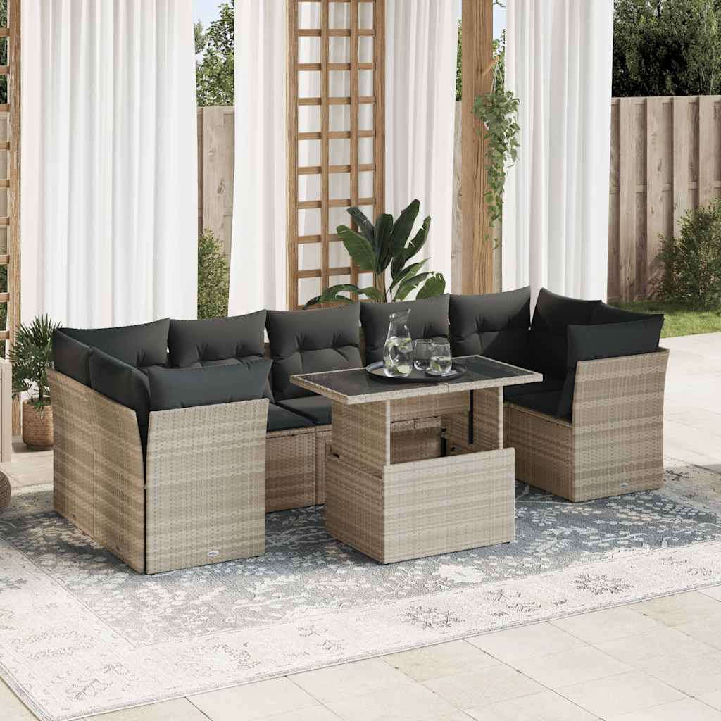 Set De Sofás De Jardín 8 Pzas Y Cojines Ratán Sintético Gris / Vetonek_4