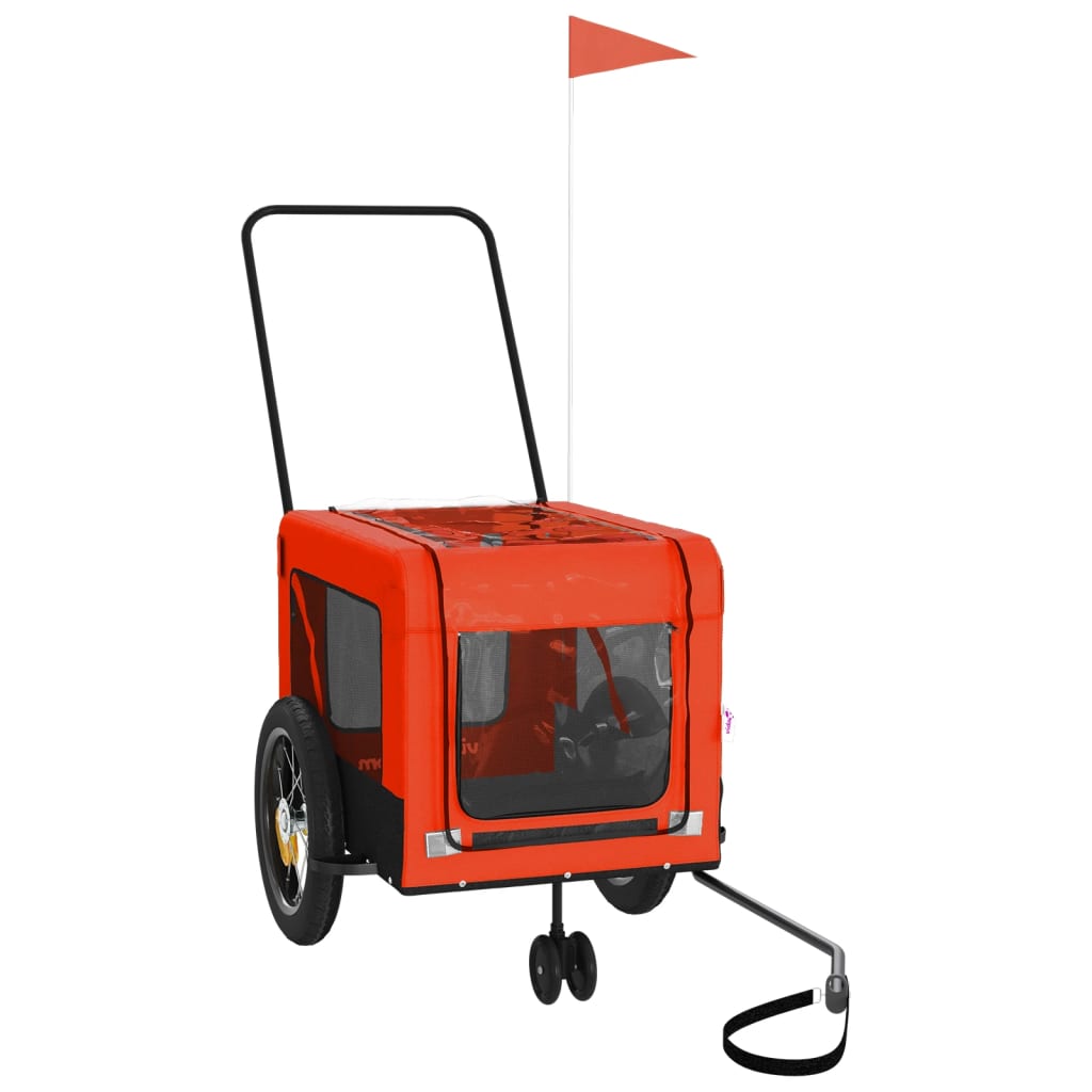 Remolque De Bicicleta Mascotas Hierro Tela Oxford Naranja Negro_2