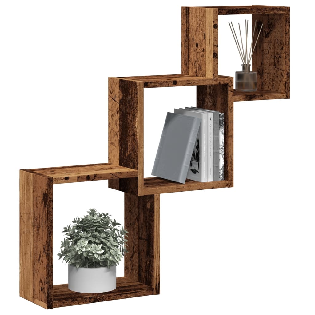 Estante Pared De Cubo Madera Ingeniería Envejecida 68x15x68cm / Vetonek_1