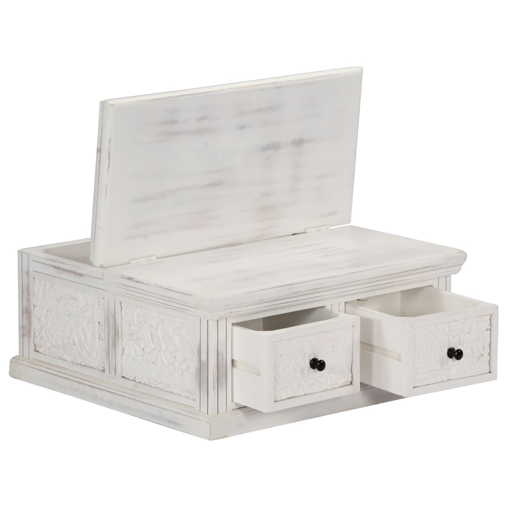 Mesa De Centro De Madera Maciza De Mango Blanco 70x70x30 Cm_1