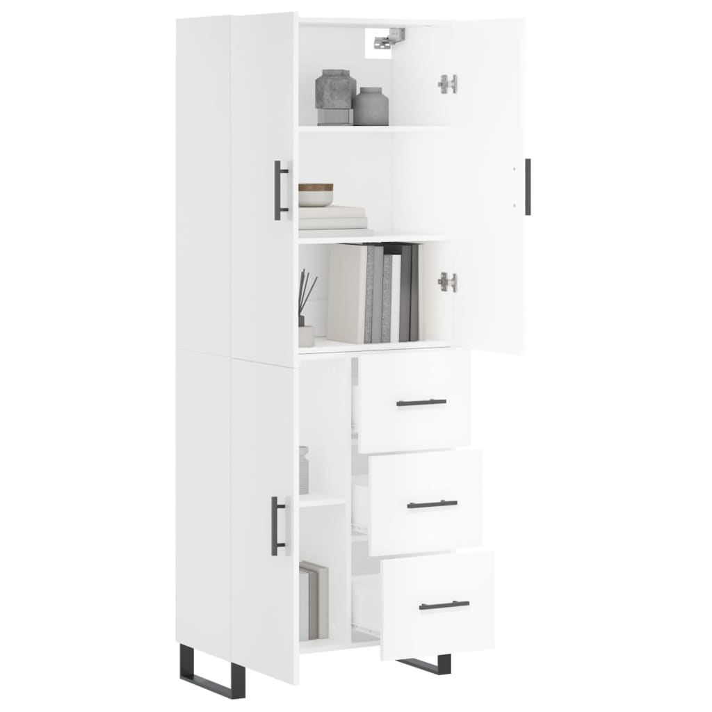 Aparador Alto Madera Contrachapada Blanco Brillo 69,5x34x180 Cm_2