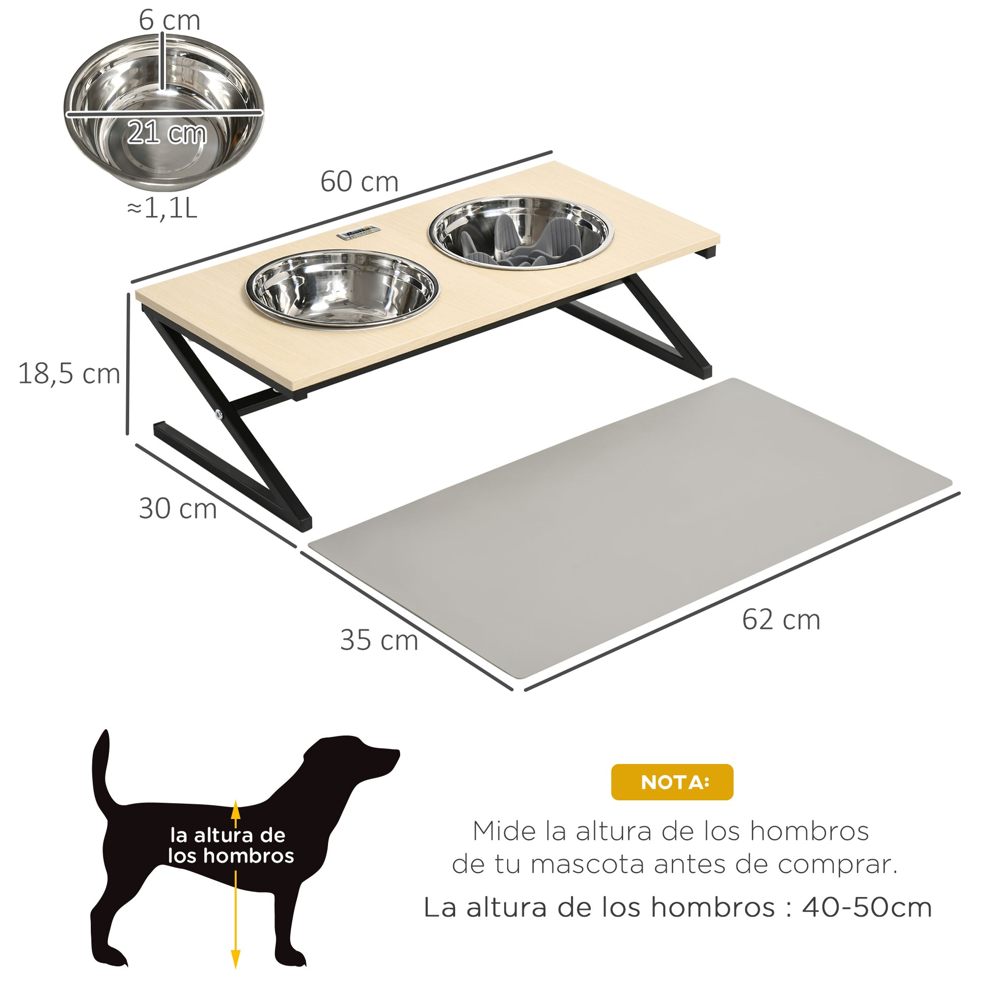 Pawhut Comedero Elevado Para Perros Con 2 Tazones De Acero Inoxidable 1100 Ml_2