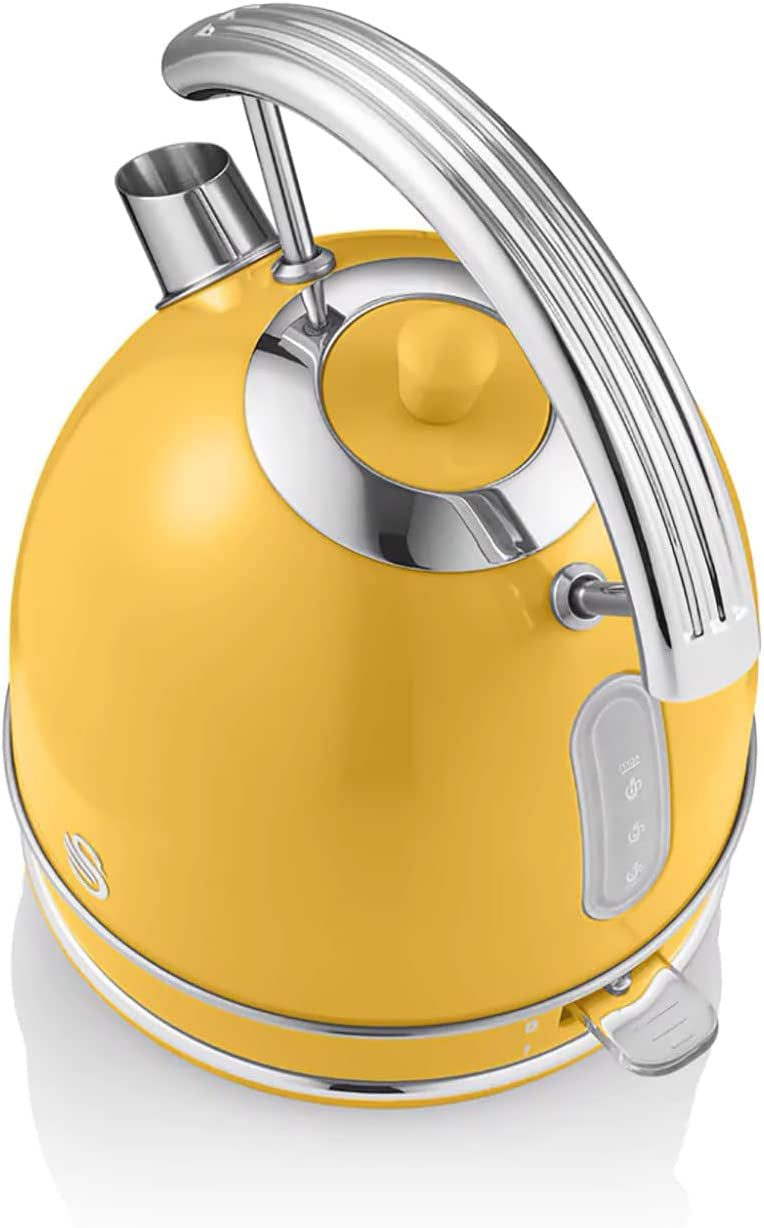 Swan Retro Hervidor Agua Eléctrico, 1,8 L, Resistencia Oculta Acero Inoxidable, Inalámbrico, Sk14630yelneu,amarillo_5
