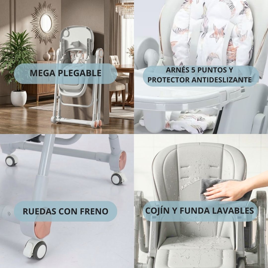 Trona Gris Evolutiva 3 En 1 | Plegable Y Portátil Con Altura | Reposapiés | Respaldo Y Bandeja Todo Ajustables_4