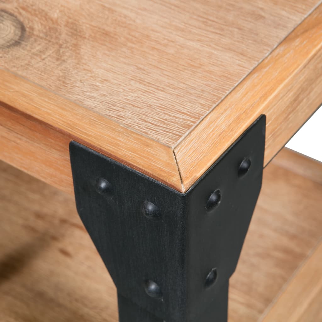 Mesita De Noche De Madera Maciza Acacia Y Acero 40x30x54 Cm_2