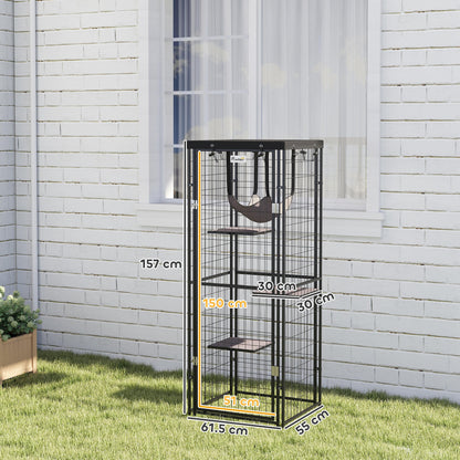 Pawhut Jaula Para Gatos Para Exterior E Interior Con Cubierta Impermeable Negro_2