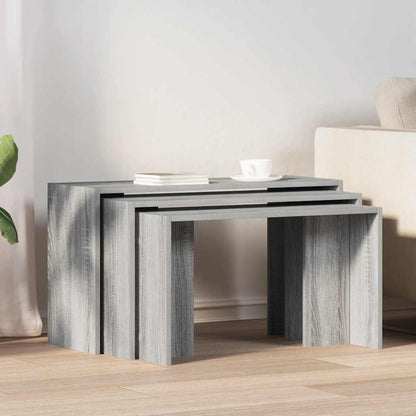 Mesas Apilables 3 Piezas Madera Contrachapada Gris Sonoma_1