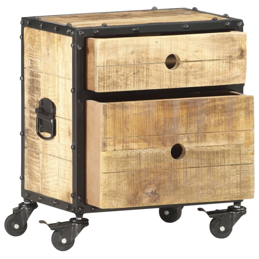 Mesita De Noche De Madera De Mango Rugosa 40x30x50 Cm_4