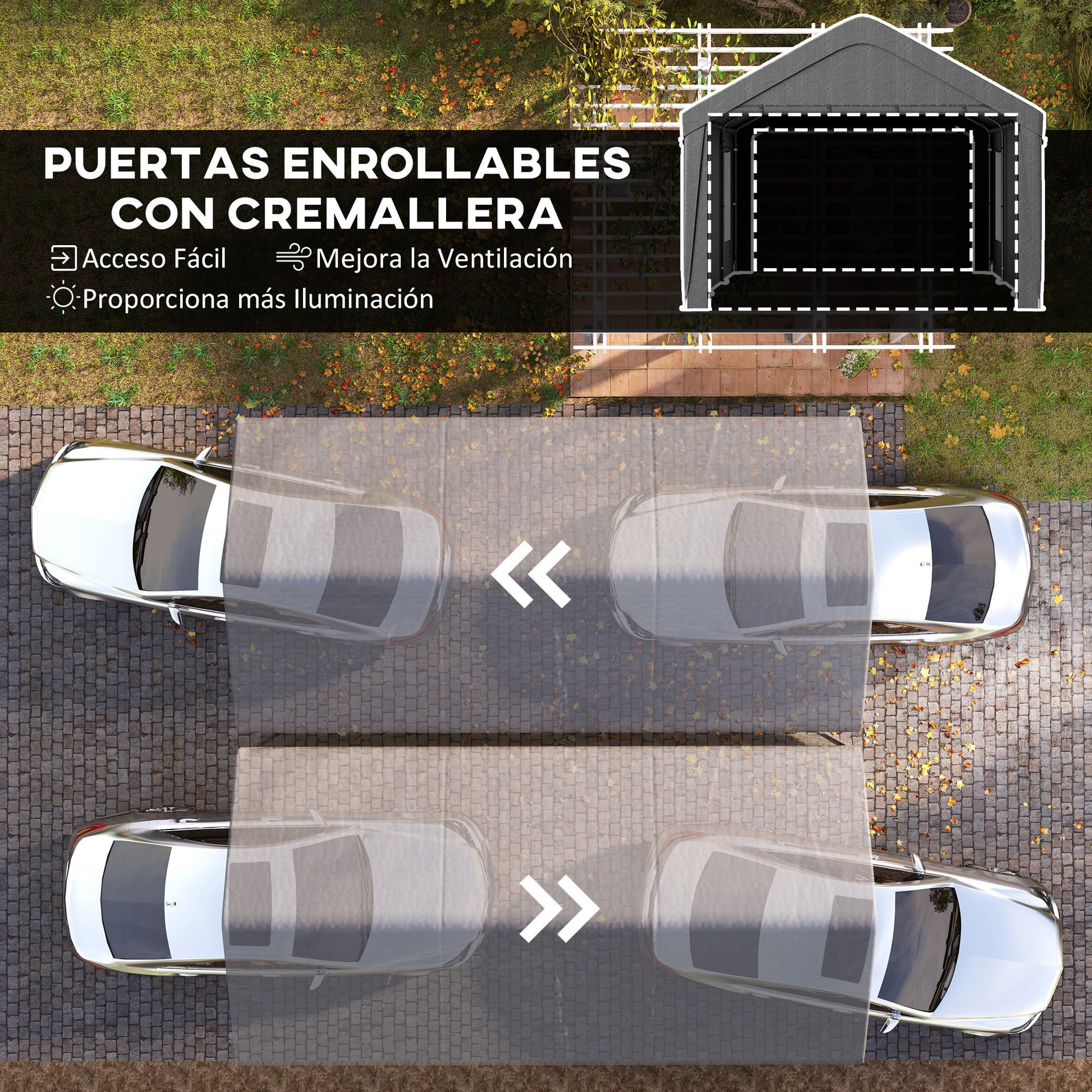 Outsunny Carpa Garaje 6x3,6m Impermeable Con Paredes Laterales Desmontables Gris_5