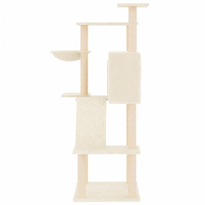Rascador Para Gatos Con Postes De Sisal Color Crema 143 Cm_3