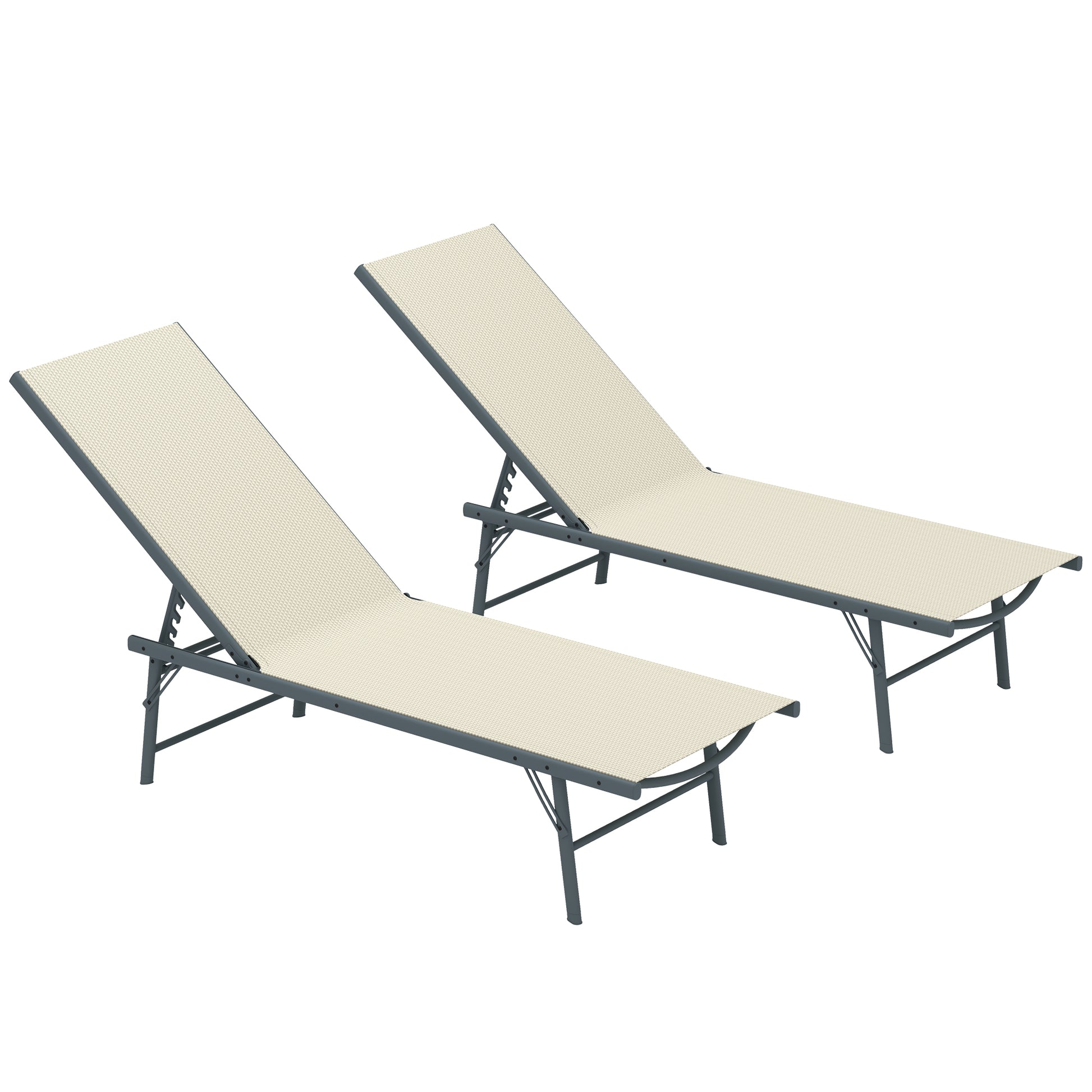 Outsunny Pack De 2 Tumbonas Jardín Exterior 164x54x84 Cm Crema_0