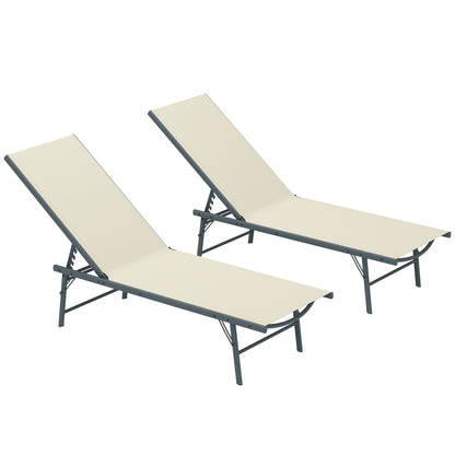 Outsunny Pack De 2 Tumbonas Jardín Exterior 164x54x84 Cm Crema_0