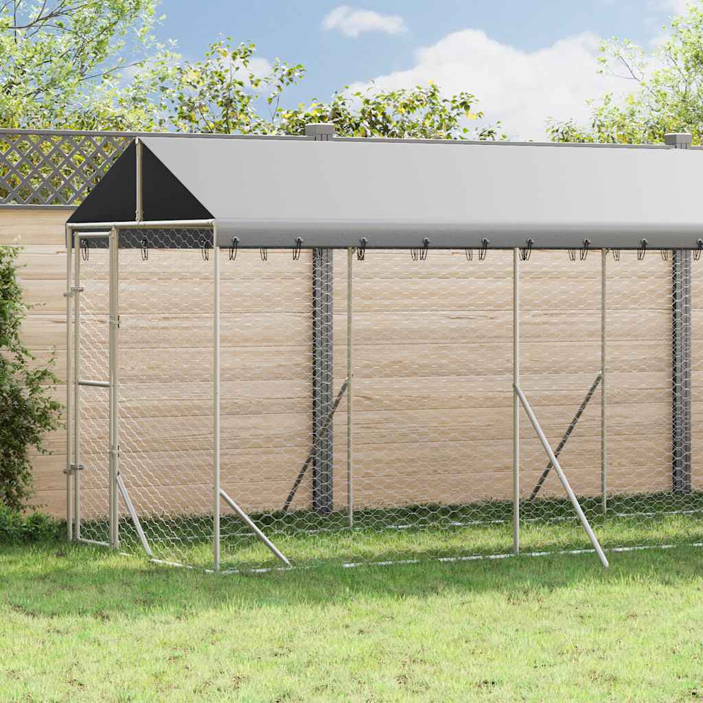 Perrera De Exterior Con Toldo Acero Galvanizado Plata 2x14x2,5m_1