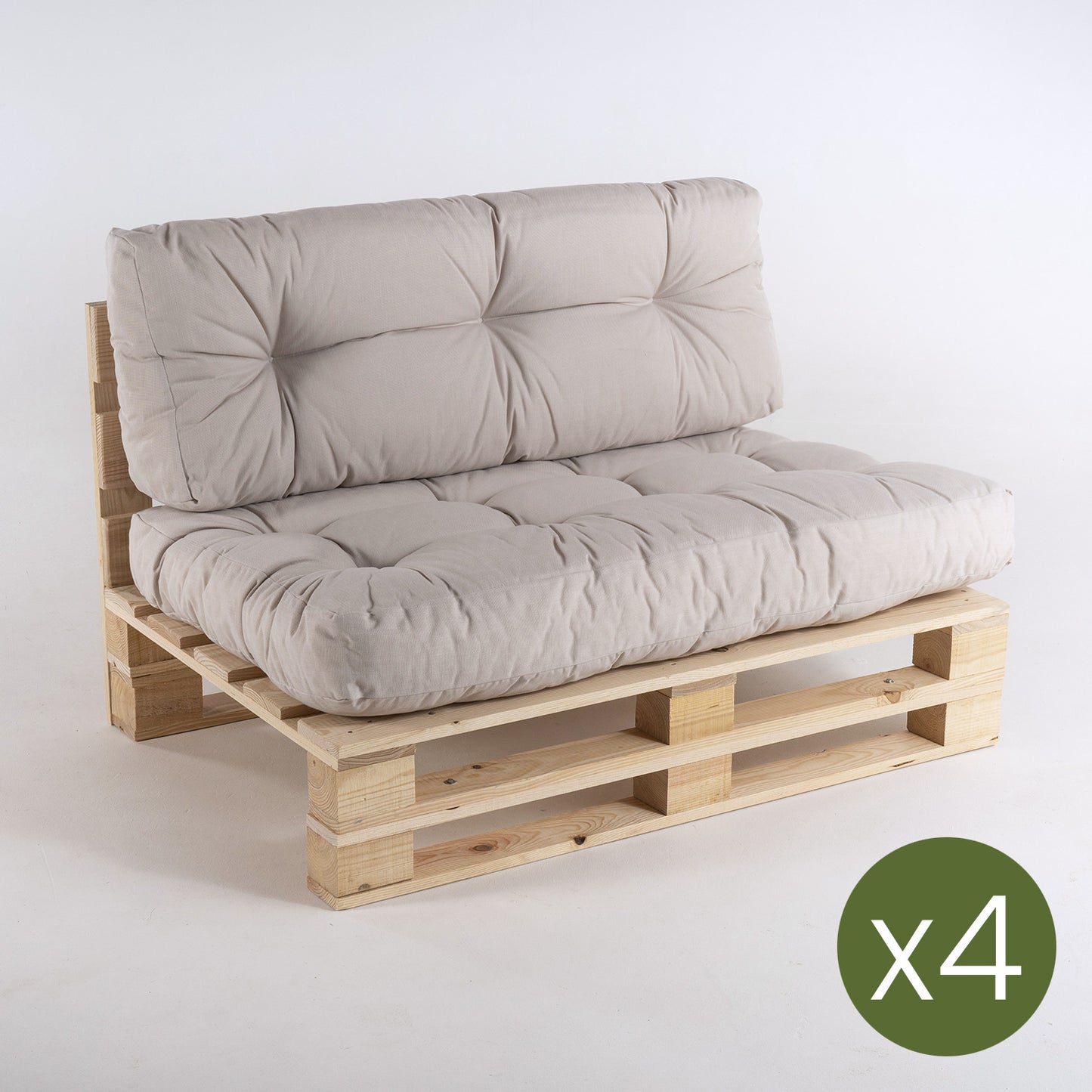 Pack 4 Sofás Para Palets + 4 Cojín De Asiento 80x120x16 Cm + 4 Cojín Respaldo 42x120x16 Cm, Olefin Color Crudo, Repelente Al Agua_2
