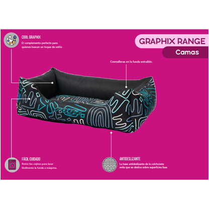 Cama Para Perro Rogz Graphix 76x51x26cm Estampado Doodle Talla M (12-22kg)_1