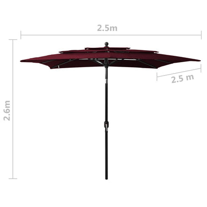 Vidaxl Sombrilla Jardín 3 Niveles Palo De Aluminio Burdeos 2,5x2,5 M_2
