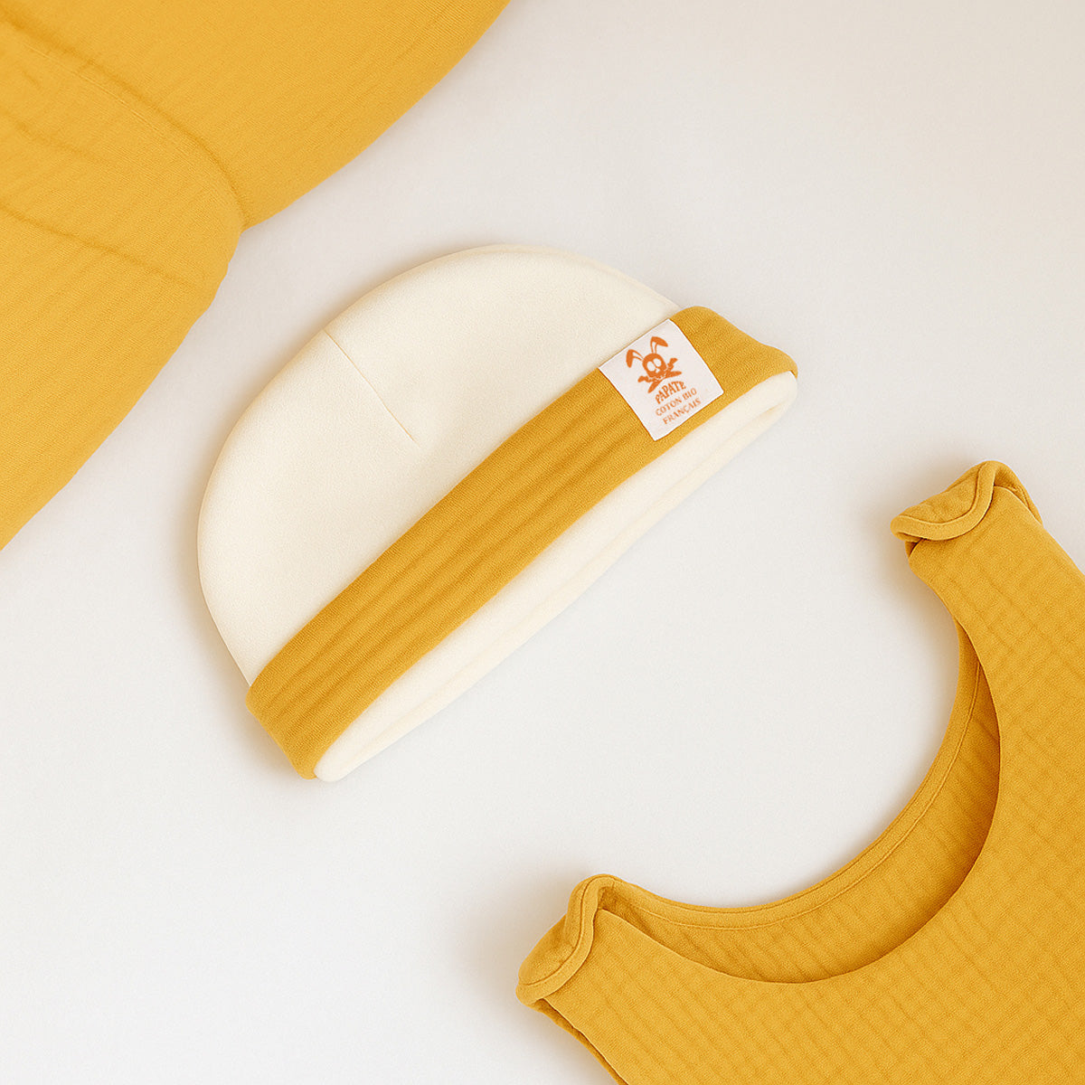 Capota De Nacimiento De Algodón Orgánico Blanco Y Miel_4