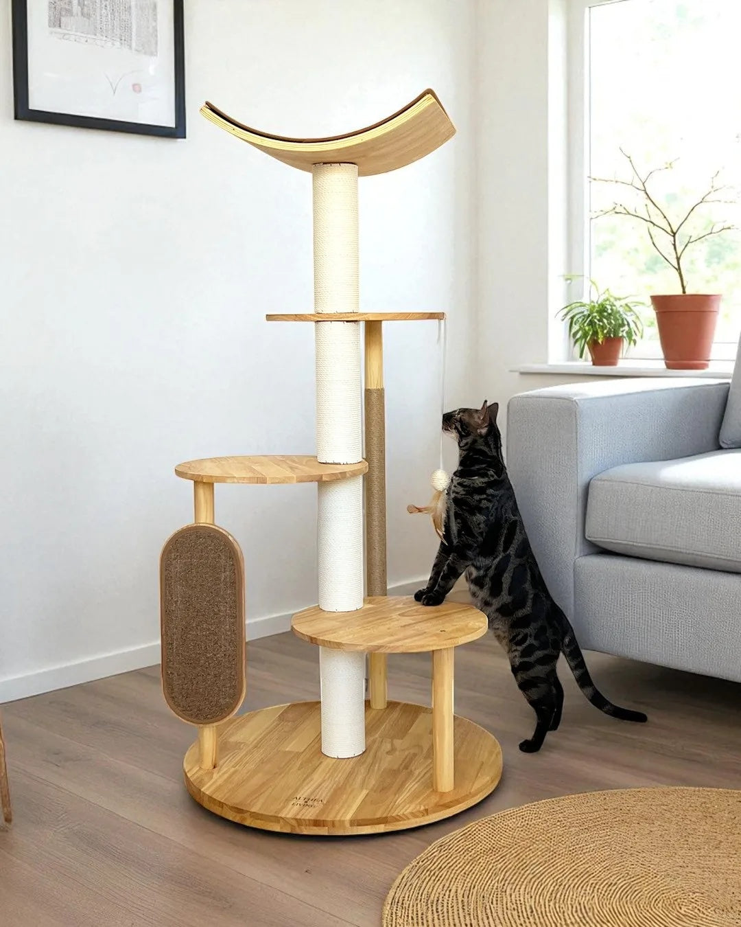 Árbol Rascador Para Gatos Gaviota, 3 En 1 Con Cama Y Zona De Escalada Althea Living 140x76x76cm_1