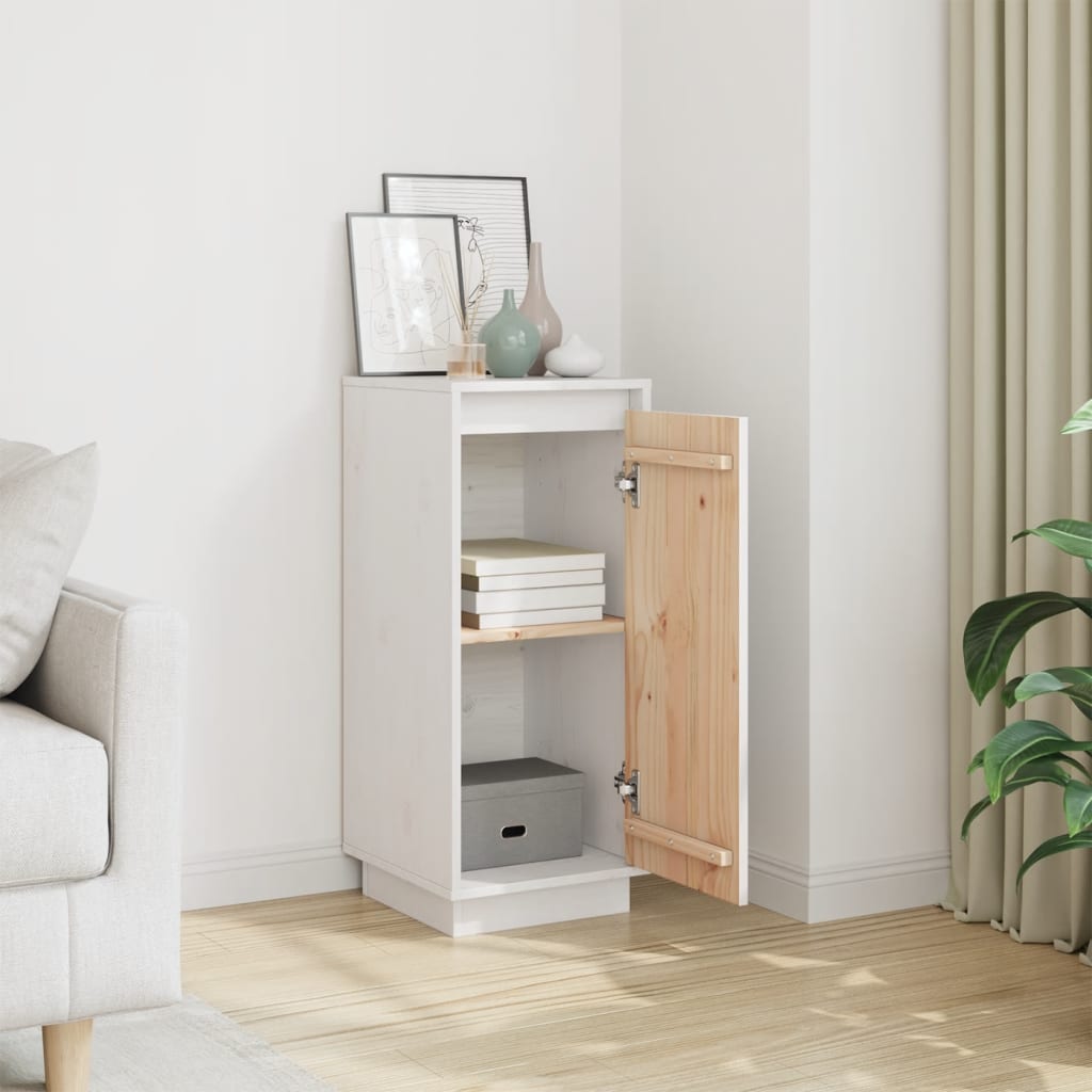 Aparador De Madera Maciza De Pino Blanco 31,5x34x75 Cm / Vetonek_5