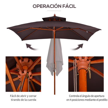 Outsunny Sombrilla De Jardín 3x3x3 M Con Doble Techo Sistema De Polea Marrón_5